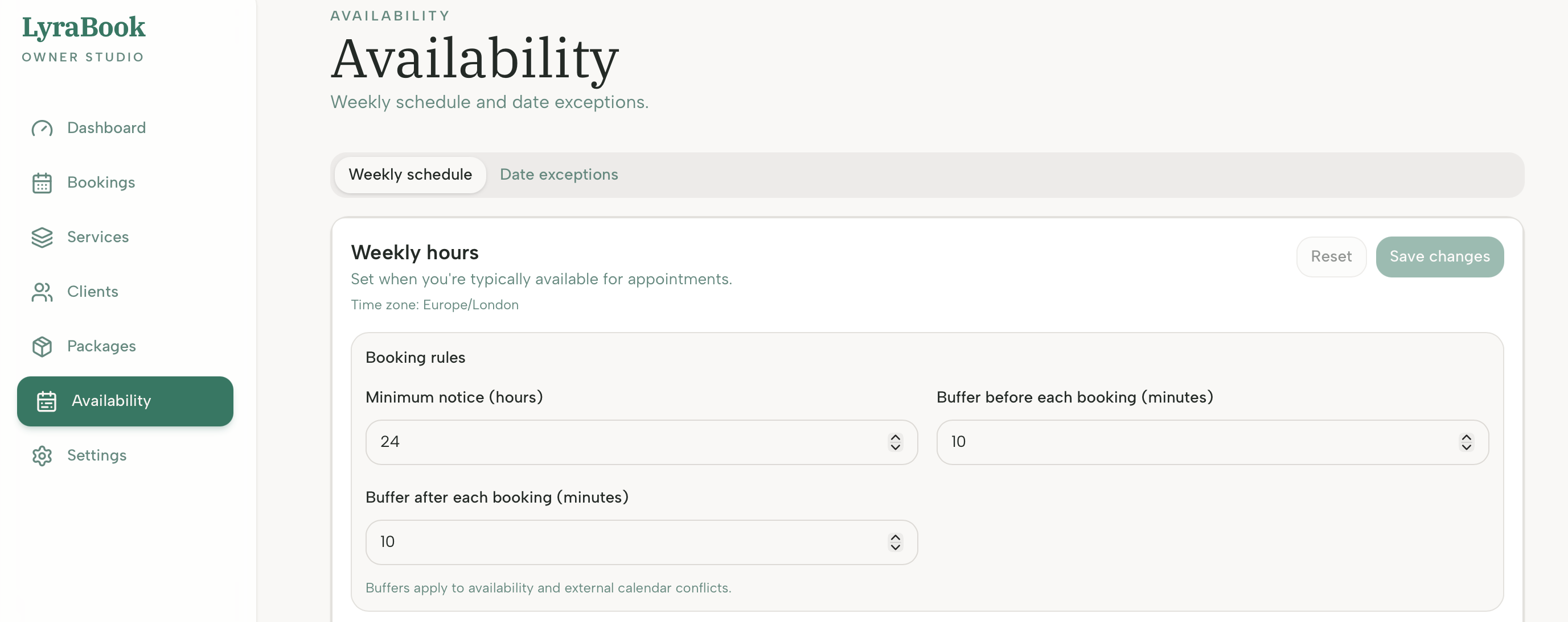 Screenshot: Buffer time settings (before/after)