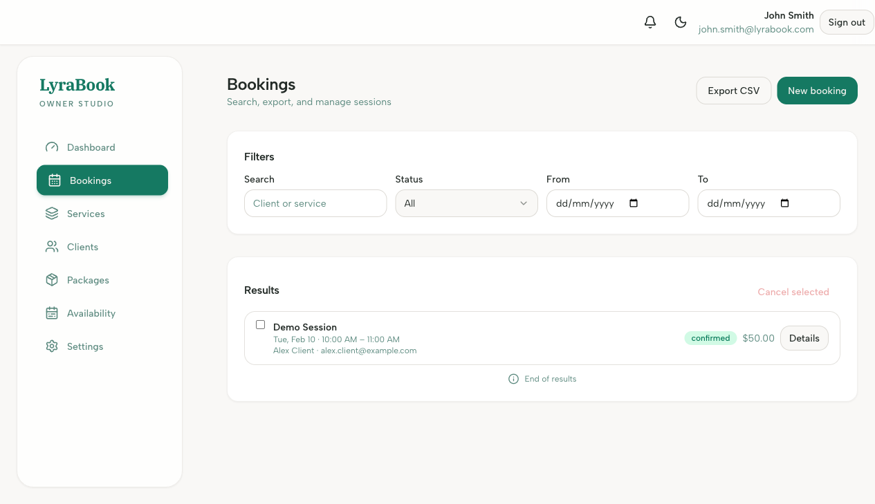 Screenshot: Reschedule button in booking detail