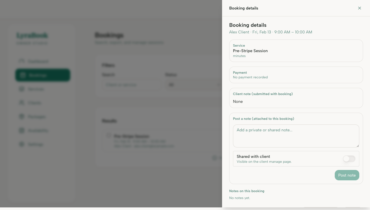 Screenshot: Booking payment status area