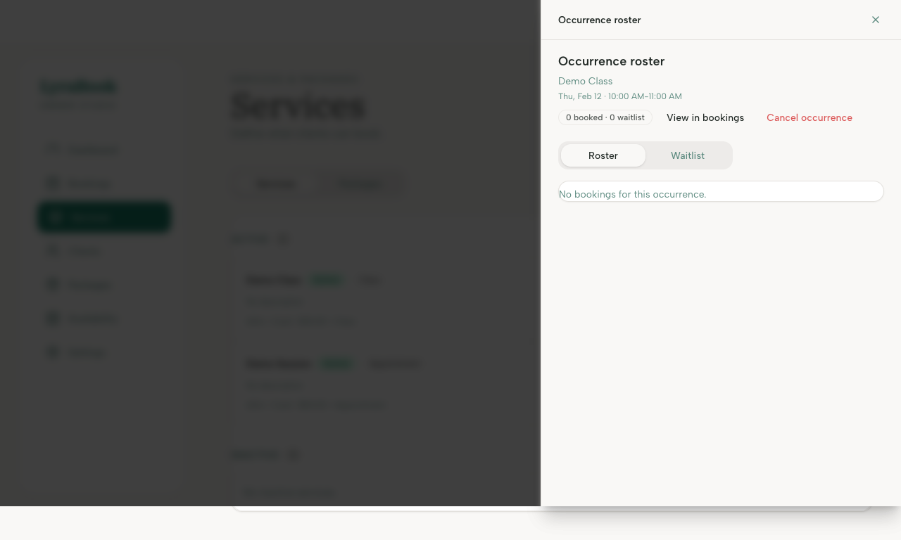 Screenshot: Attendee list for an occurrence