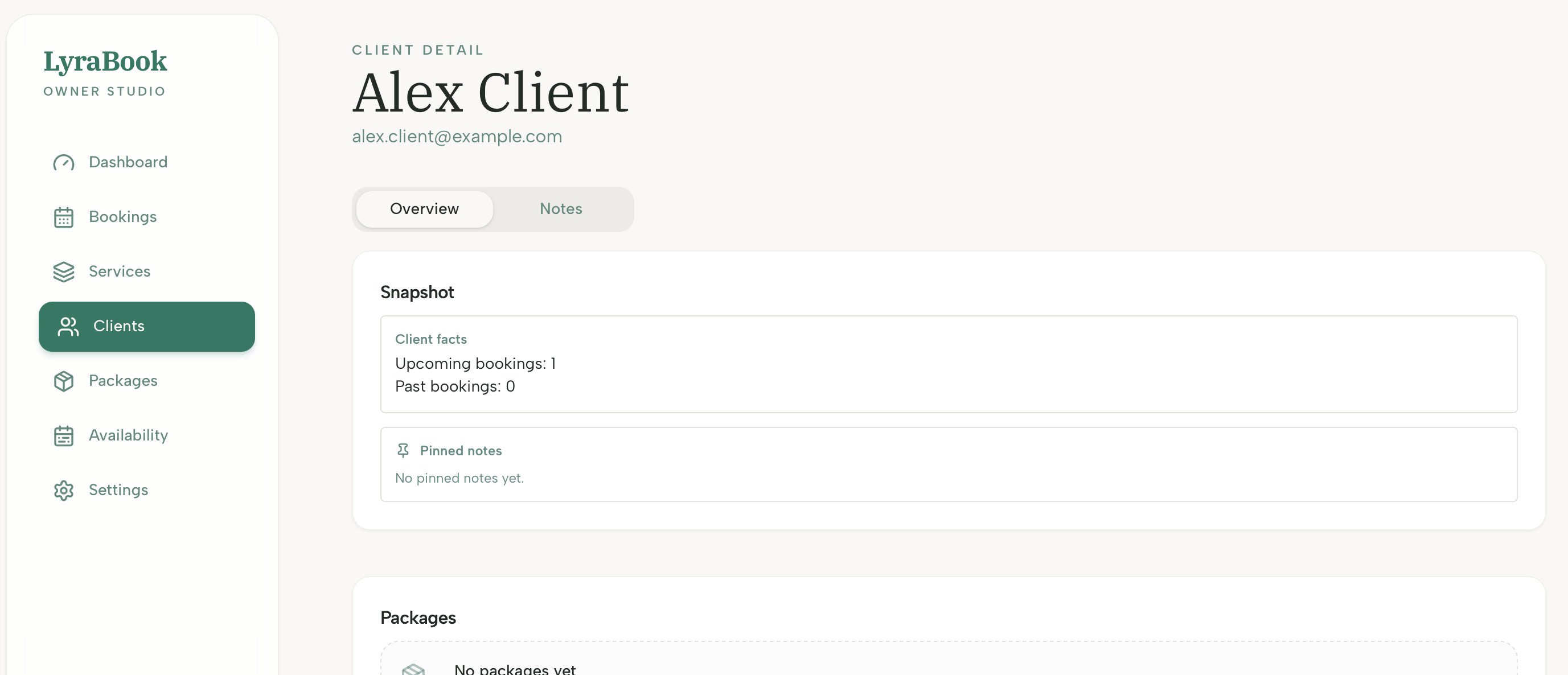 Screenshot: Notes section in client profile