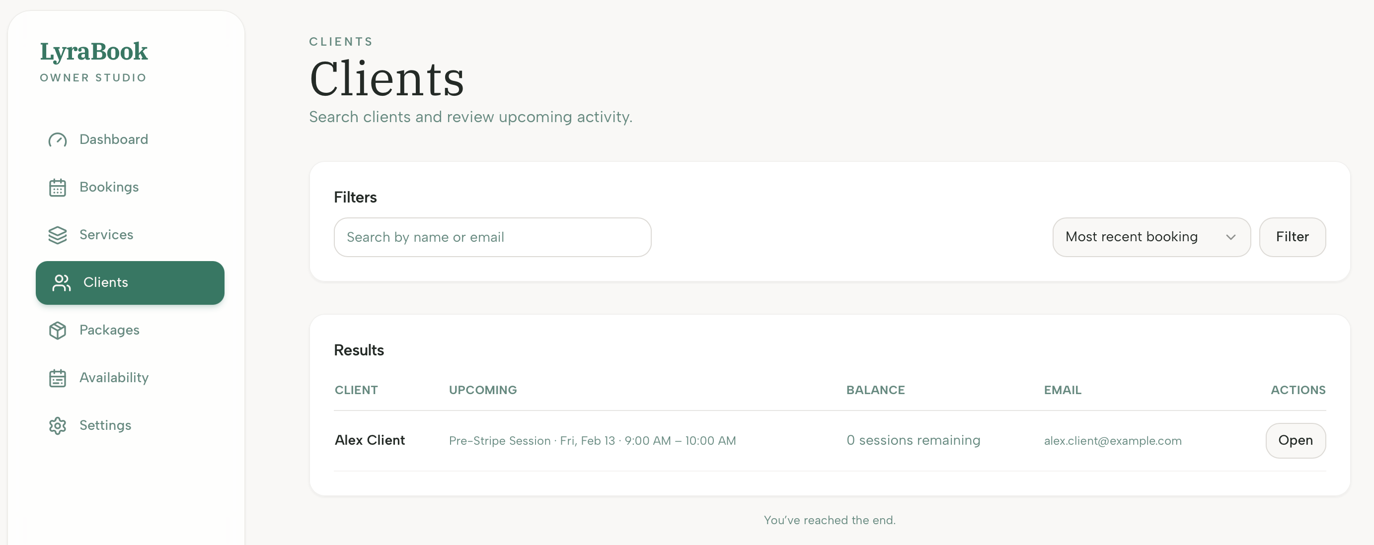Screenshot: Clients list with search
