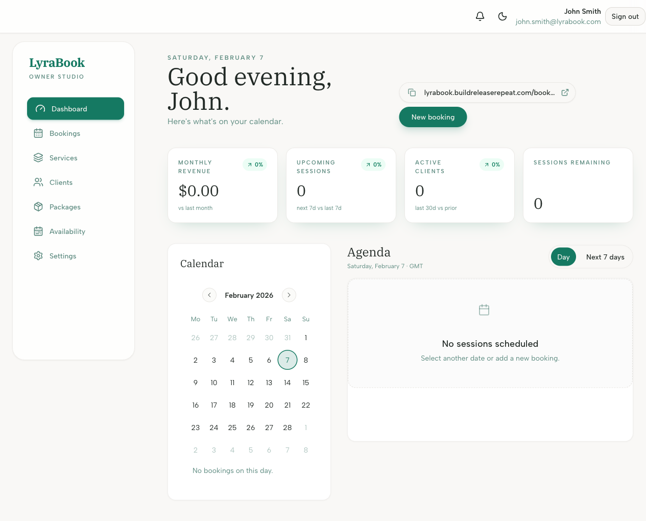 Screenshot: Dashboard with setup/checklist section