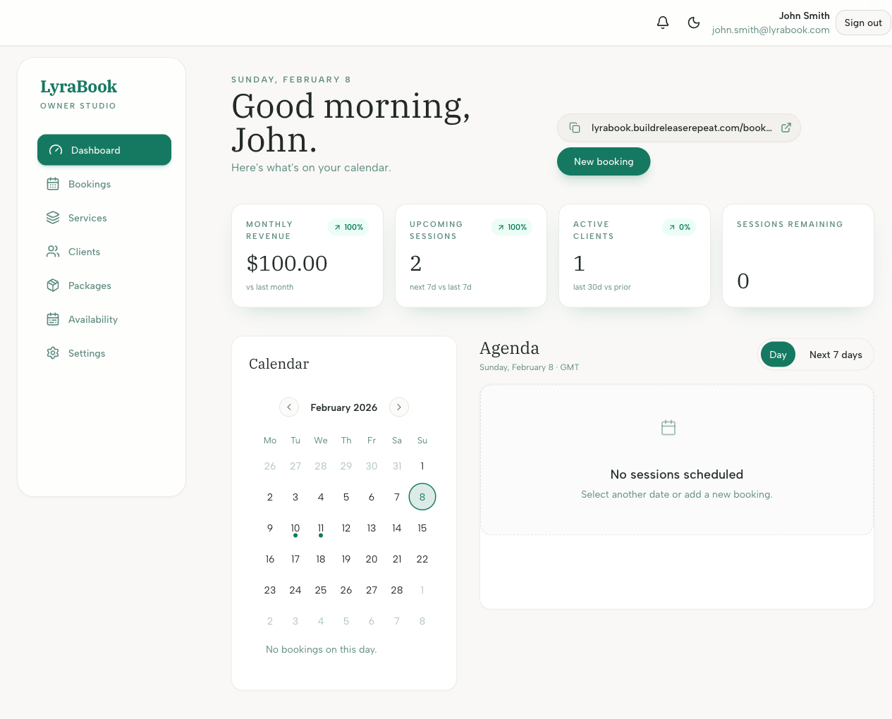 Screenshot: Public booking page header/profile area