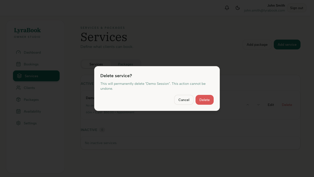Screenshot: Delete confirmation modal